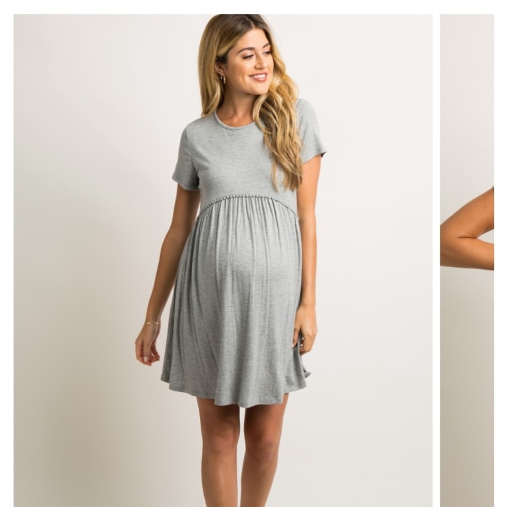 Xl Grey Solid Crochet Trim Maternity Shift Dress